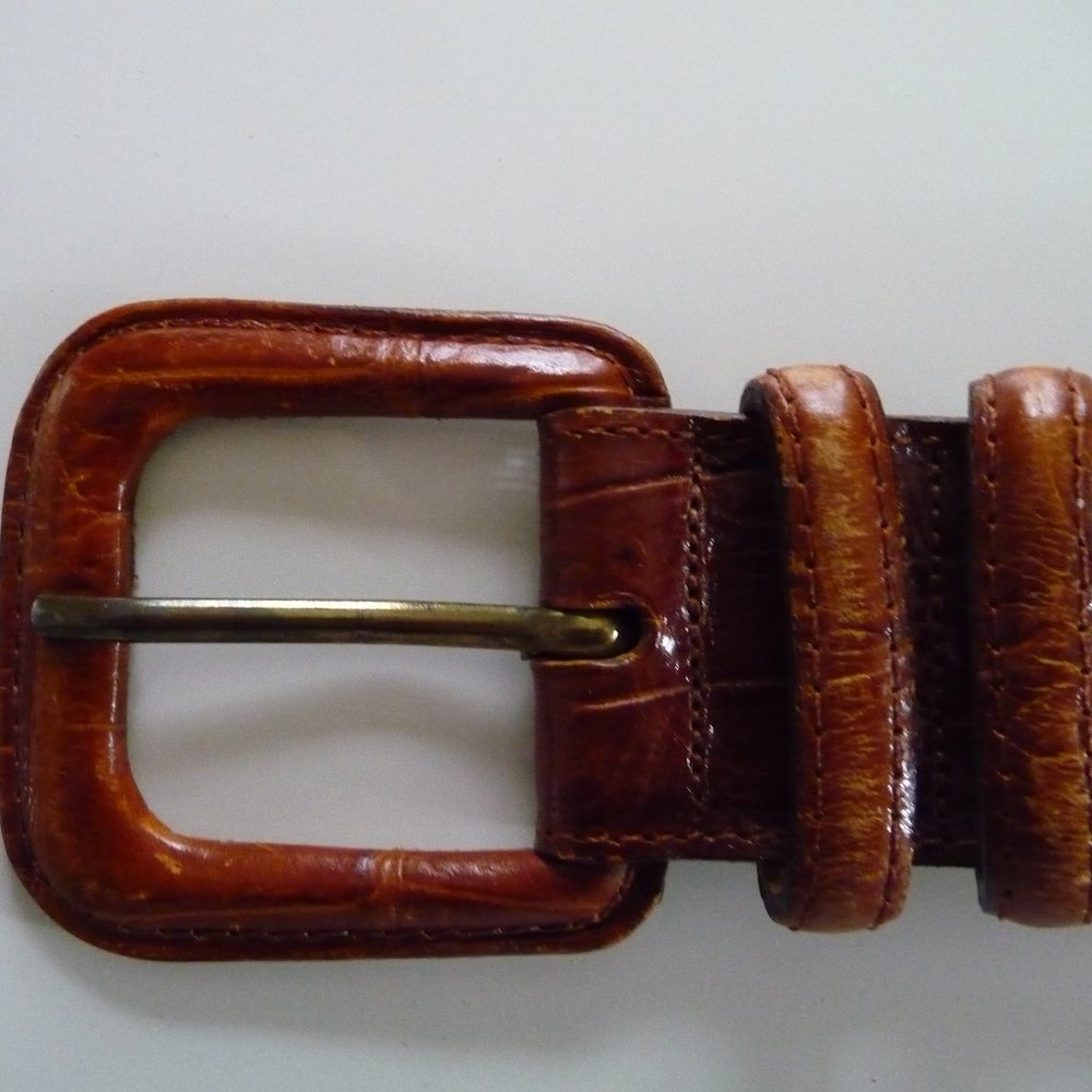 HARKEN  made in USA women's brown embossed animal print genuine leather belt  S
